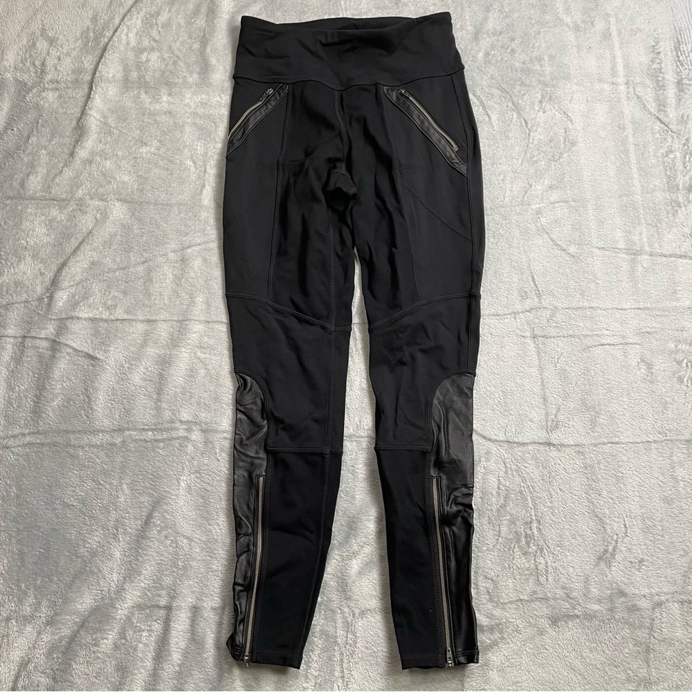 Athleta Leggings Small Luxe Ponte Moto‎ Faux Leather Accent Pants Black
